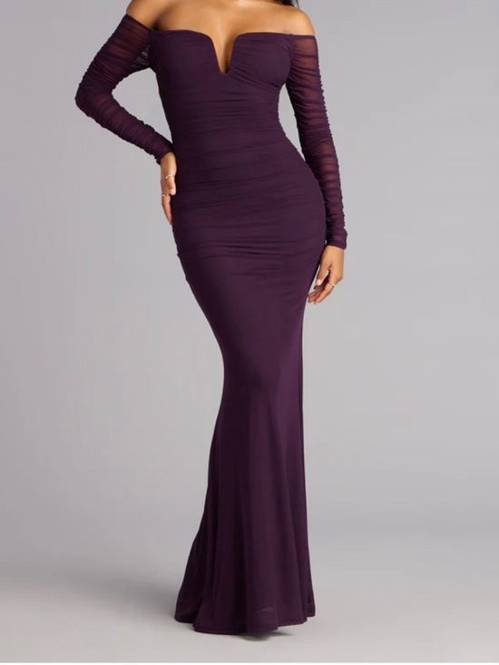 Windsor Dresses & Skirts - Elegant long sleeve off the shoulder deep purple formal dress
